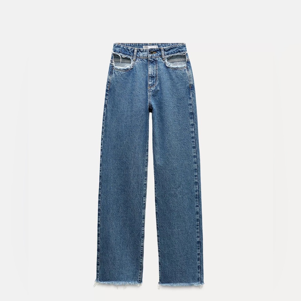 Zara cut out Distressed Light Blue Jeans